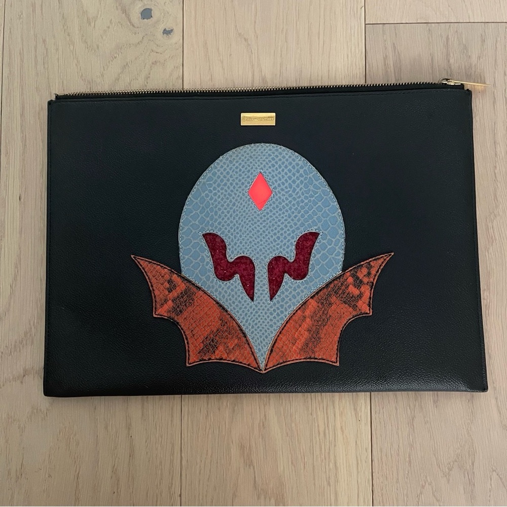 Faux Leather Superstellaheroes Zipped Clutch Black Blue